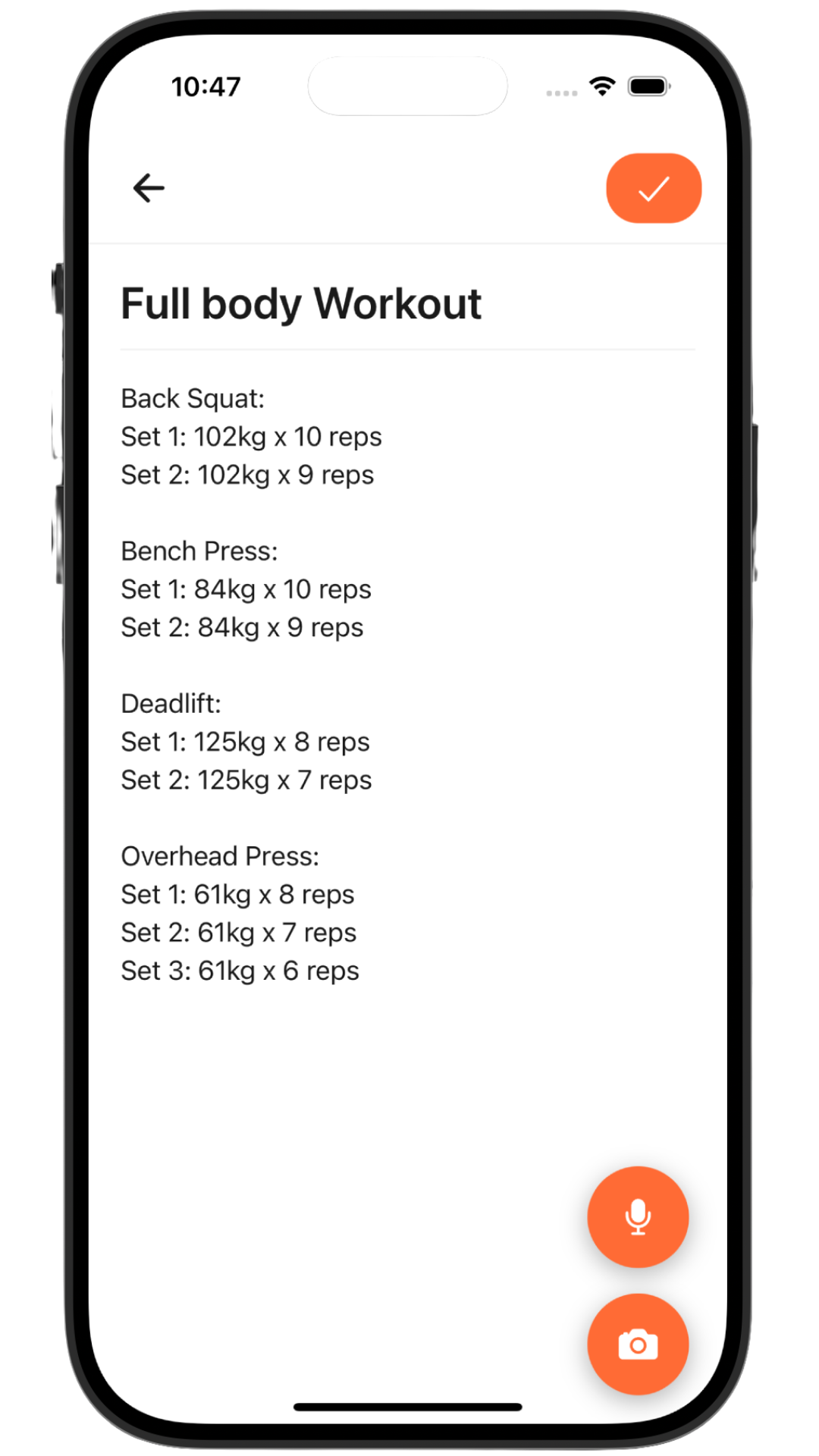 Rep AI workout notes interface - type your workout in plain text